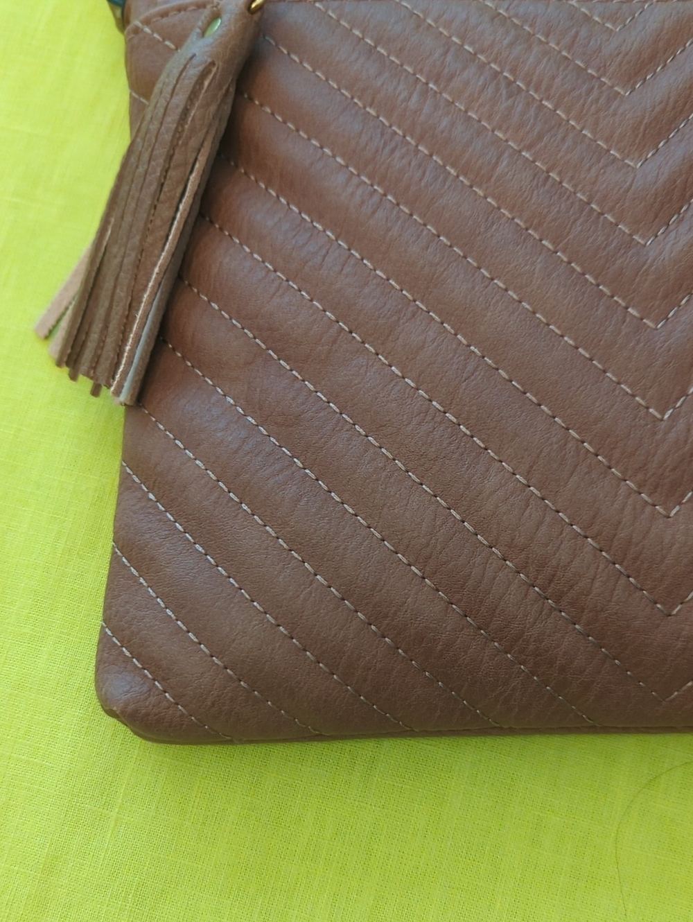 Brown Quilted Crossbody Bag with Patterned Strap - Picture 3 of 14
